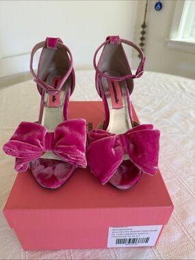 Custommade Pink Velvet Bow Ankle-Strap Heels - WORN 1x